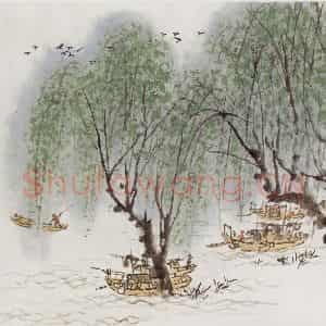 20世纪60年代中期 钱松岩《渔村即景》国画综合作品图片鉴赏