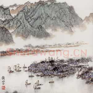 20世纪70年代后期 钱松岩《江上小景》国画综合作品图片鉴赏