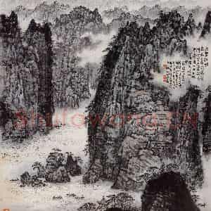 1980年 钱松岩《古塞新湖》国画山水作品图片鉴赏