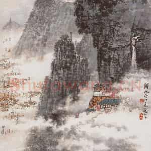 20世纪70年代中期 钱松岩《九龙山下》国画山水作品图片鉴赏