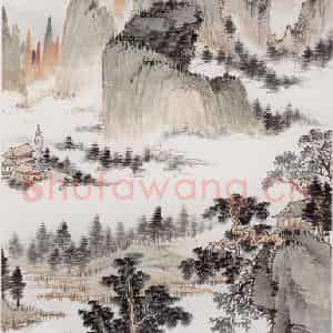 1947年 钱松岩《岩岚岌?树轮囷》国画综合作品图片鉴赏