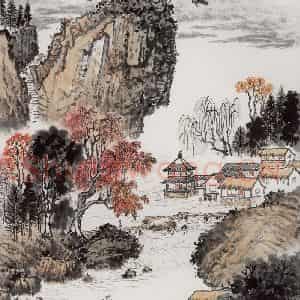 1964年 钱松岩《溪山秋色》国画山水作品图片鉴赏