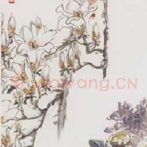 20世纪40年代后期 钱松岩《琼楼玉宇倚红妆》国画花鸟作品图片鉴赏