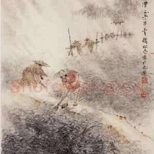 1958年 钱松岩《风雨排涝》国画综合作品图片鉴赏