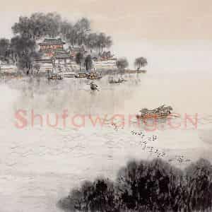 1965年 钱松岩《南湖晓霁》国画综合作品图片鉴赏