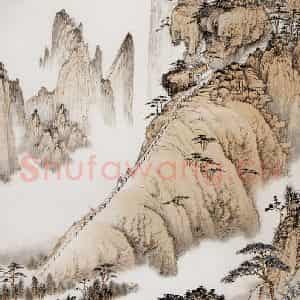 1939年 钱松岩《华山一条路》国画山水作品图片鉴赏