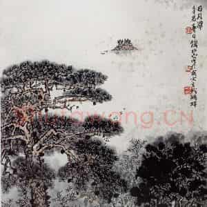 1981年 钱松岩《日月潭》国画山水作品图片鉴赏