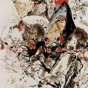 1984年 程十发《踏雪赏梅》国画综合作品图片鉴赏
