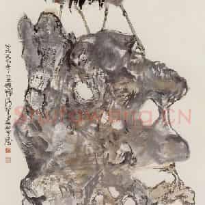 1990年 程十发《鹤寿图》国画花鸟作品图片鉴赏