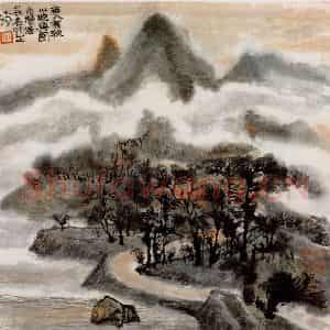 1990年 程十发《云间依旧山水册页》国画山水作品图片鉴赏