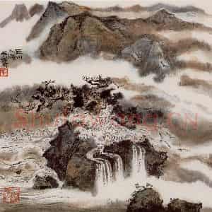 1990年 程十发《云间依旧山水册页》国画山水作品图片鉴赏