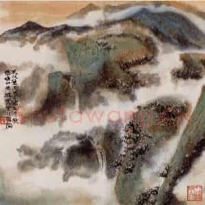 1990年 程十发《云间依旧山水册页》国画山水作品图片鉴赏