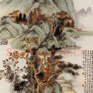1943年 程十发《青山绿水》国画山水作品图片鉴赏