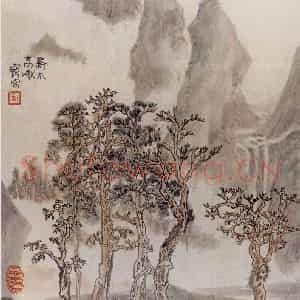 1995年 程十发《乔木高巘》国画山水作品图片鉴赏