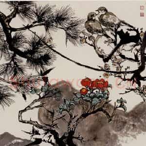 1998年 程十发《岁寒三友》国画花鸟作品图片鉴赏