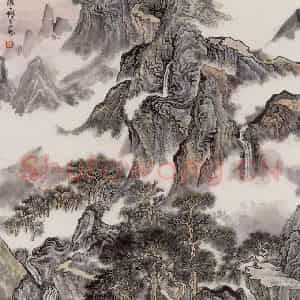 2000年 程十发《幽壑鸣泉》国画山水作品图片鉴赏