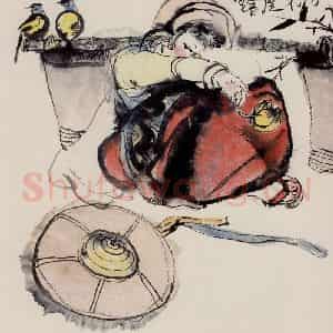 1960年 程十发《远方传来葫芦笙》国画人物作品图片鉴赏