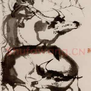 1973年 程十发《雨中之景》国画人物作品图片鉴赏
