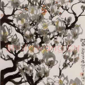 1977年 程十发《迎春》国画花鸟作品图片鉴赏