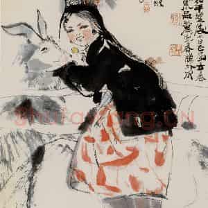 1977年 程十发《羊栏边》国画人物作品图片鉴赏