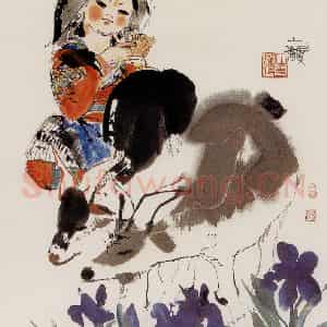 1978年 程十发《少女牧羊》国画人物作品图片鉴赏