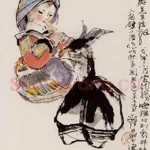 1978年 程十发《迎佳宾》国画人物作品图片鉴赏