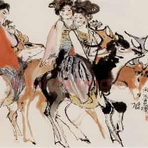 1978年 程十发《骑鹿仙人图》国画人物作品图片鉴赏