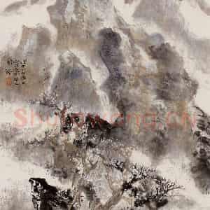 1978年 程十发《水流花开图》国画山水作品图片鉴赏
