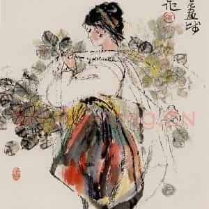 1980年 程十发《山林晚归》国画人物作品图片鉴赏