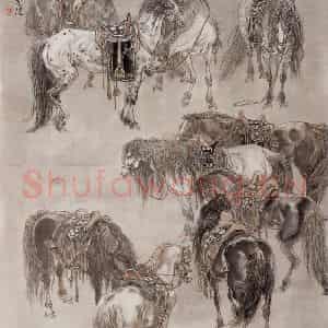 1989年 许勇《月下十骏》国画作品图片鉴赏