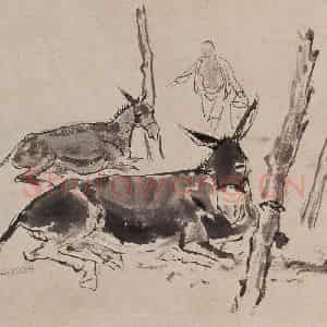 1943年 黄胄《饮驴》国画花鸟作品图片鉴赏