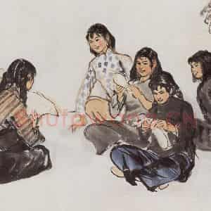 1956年 黄胄《关心国家大事》国画人物作品图片鉴赏