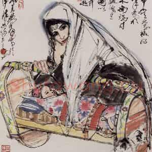 1979年 黄胄《育婴》国画人物作品图片鉴赏