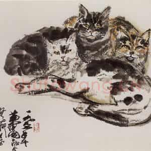 1977年 黄胄《三猫》国画综合作品图片鉴赏
