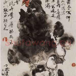 1975年 黄胄《母子鸡》国画花鸟作品图片鉴赏
