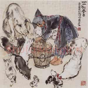1973年 黄胄《公社饲养员》国画人物作品图片鉴赏