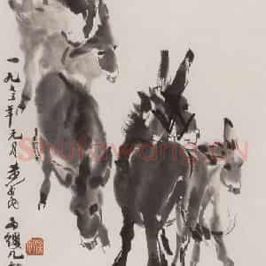 1975年 黄胄《六驴》国画综合作品图片鉴赏
