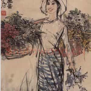 1976年 黄胄《赤脚医生采药》国画人物作品图片鉴赏