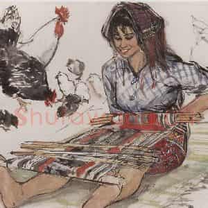 1973年 黄胄《织花裙》国画人物作品图片鉴赏