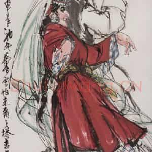1980年 黄胄《鹰笛之舞》国画人物作品图片鉴赏