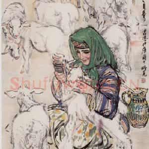 1981年 黄胄《育羔》国画人物作品图片鉴赏
