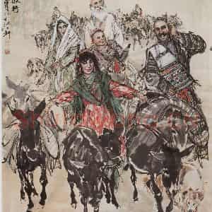 1985年 黄胄《踏歌行》国画综合作品图片鉴赏