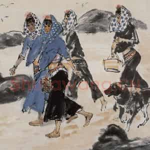 1985年 黄胄《拾海螺的姑娘》国画综合作品图片鉴赏