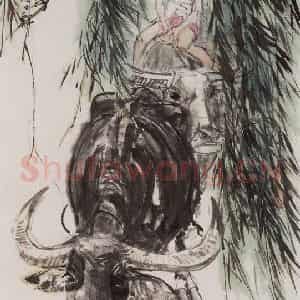 1985年 黄胄《柳阴牧牛》国画综合作品图片鉴赏