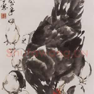 1984年 黄胄《母子鸡》国画综合作品图片鉴赏