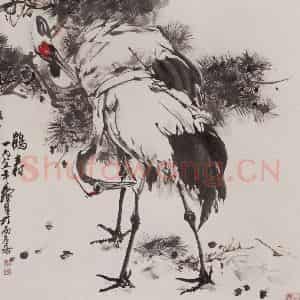 1985年 黄胄《鹤寿》国画花鸟作品图片鉴赏
