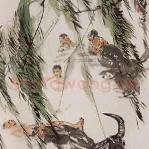 1984年 黄胄《牧童戏水》国画综合作品图片鉴赏