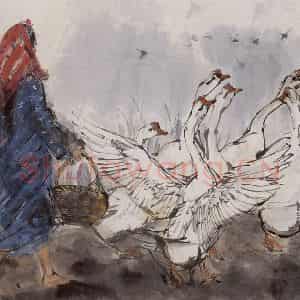 1984年 黄胄《牧鹅》国画综合作品图片鉴赏