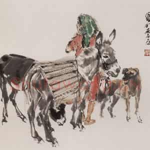 1984年 黄胄《牵驴》国画综合作品图片鉴赏