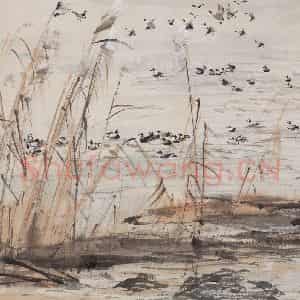1988年 黄胄《长天秋水》国画花鸟作品图片鉴赏